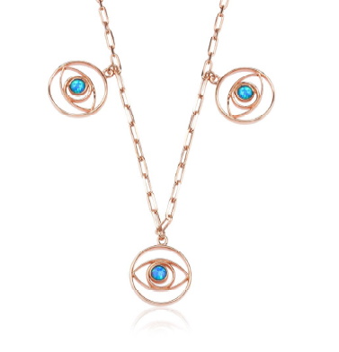 Sunburst triple charm Evil eye necklace