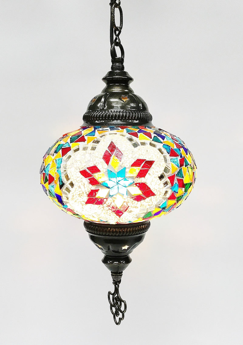 Turkish mosaic hanging lamp (7 inc wide 22 inc long) - Roxelana Designer Jewelry & Fine Gifts